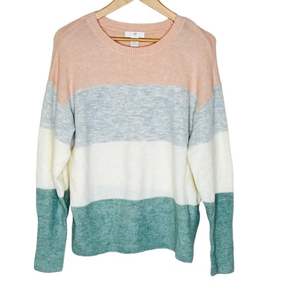 H&M Oversized Wool Blend Sweater Colorblock Stripe Size M - Picture 4 of 13